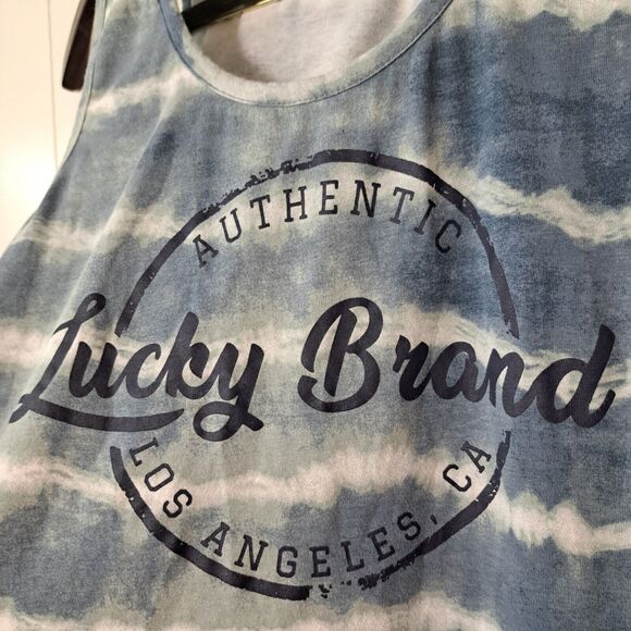 Lucky Brand Women's Blue Tie Dye Logo Racerback Tank Top Size XL - Picture 5 of 8